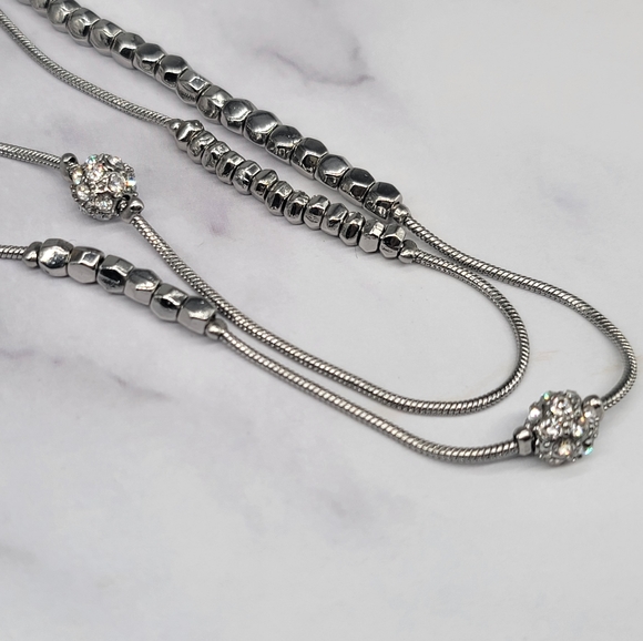 Chico's Double Strand Silver Tone Station Necklace - Picture 5 of 7